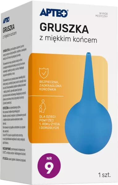Gruszka z miękkim końcem nr 9 APTEO, do usuwania wydzieliny kataralnej dla dzieci od 1 roku życia i dorosłych, 1 szt.