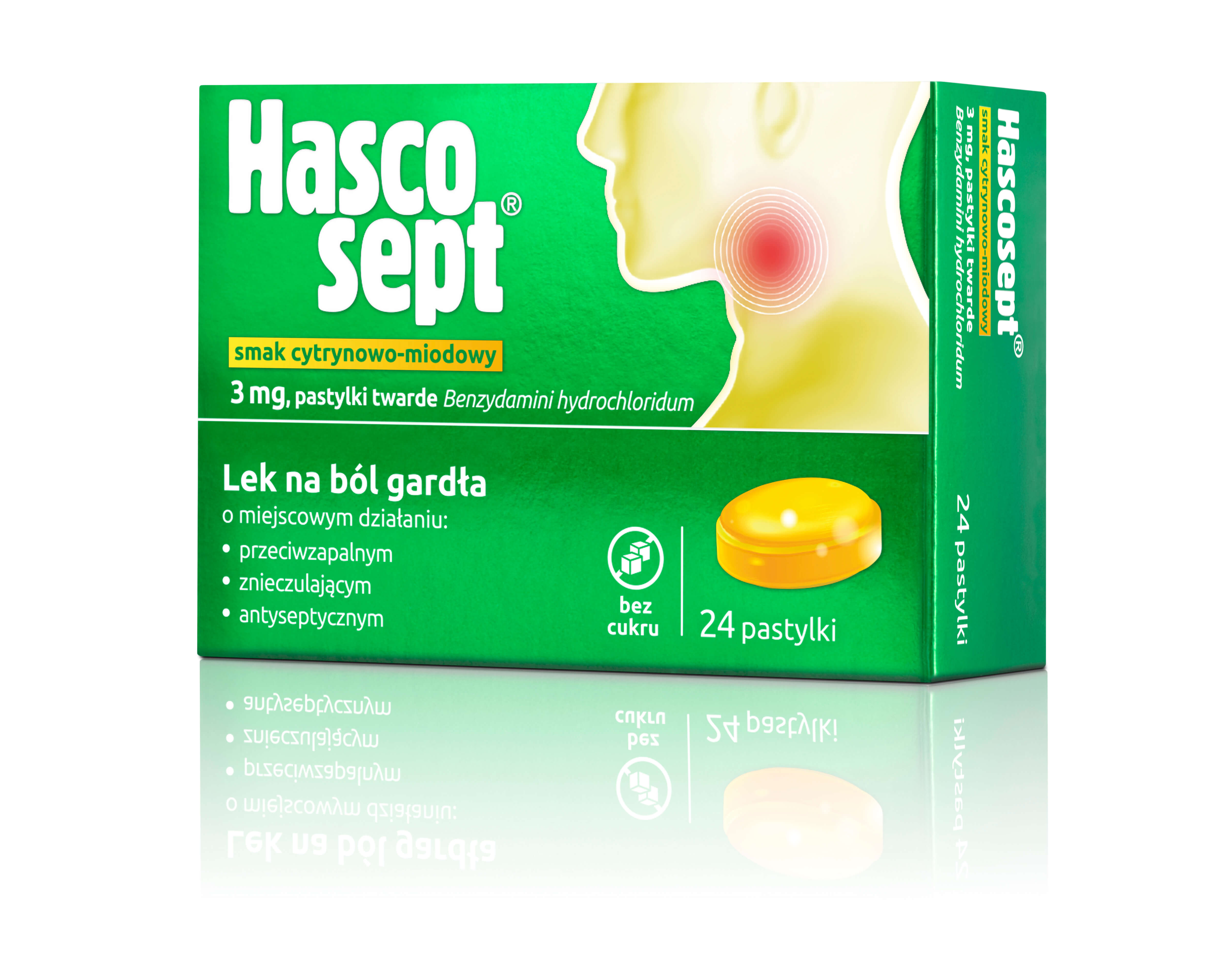 Hascosept , pastylki na ból gardła o smaku cytrynowo-miodowym, 24 szt.