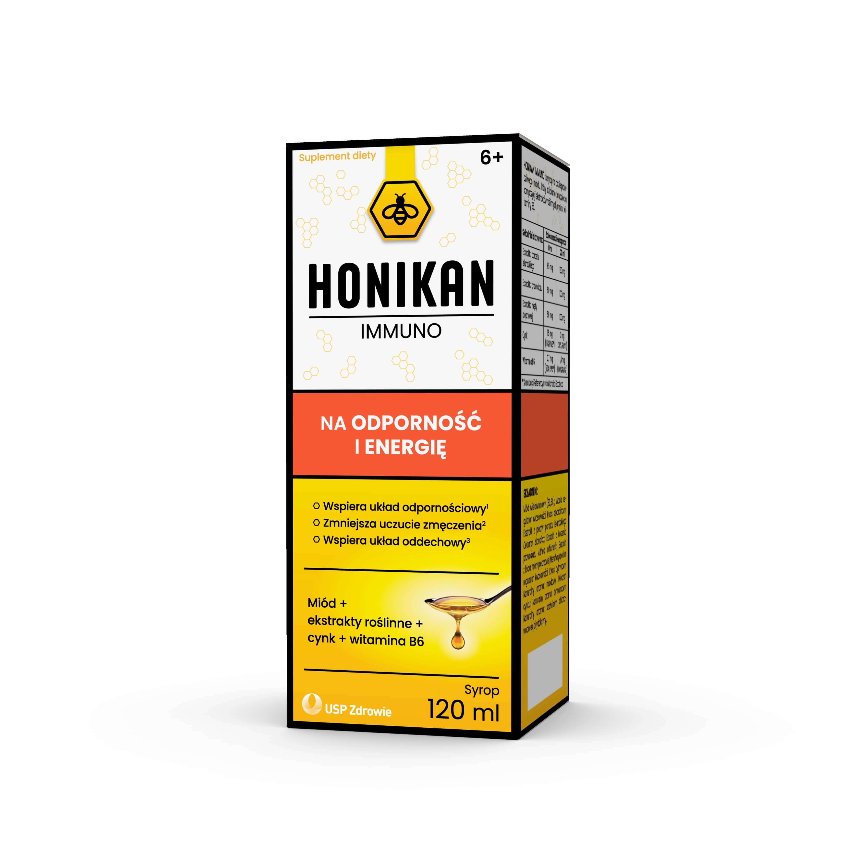 Honikan Immuno, syrop ze składnikami wspierającymi odporność, 120 ml