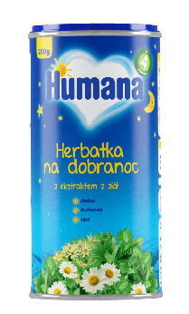 Humana Herbatka Na Dobranoc , kompozycja ziół zawierająca melisę, rumianek, lipę dla niemowląt, 200 g