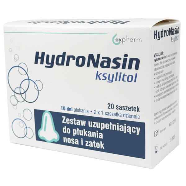 Hydronasin Ksylitol, zestaw uzupełniający do płukania nosa i zatok, 20 sasz.