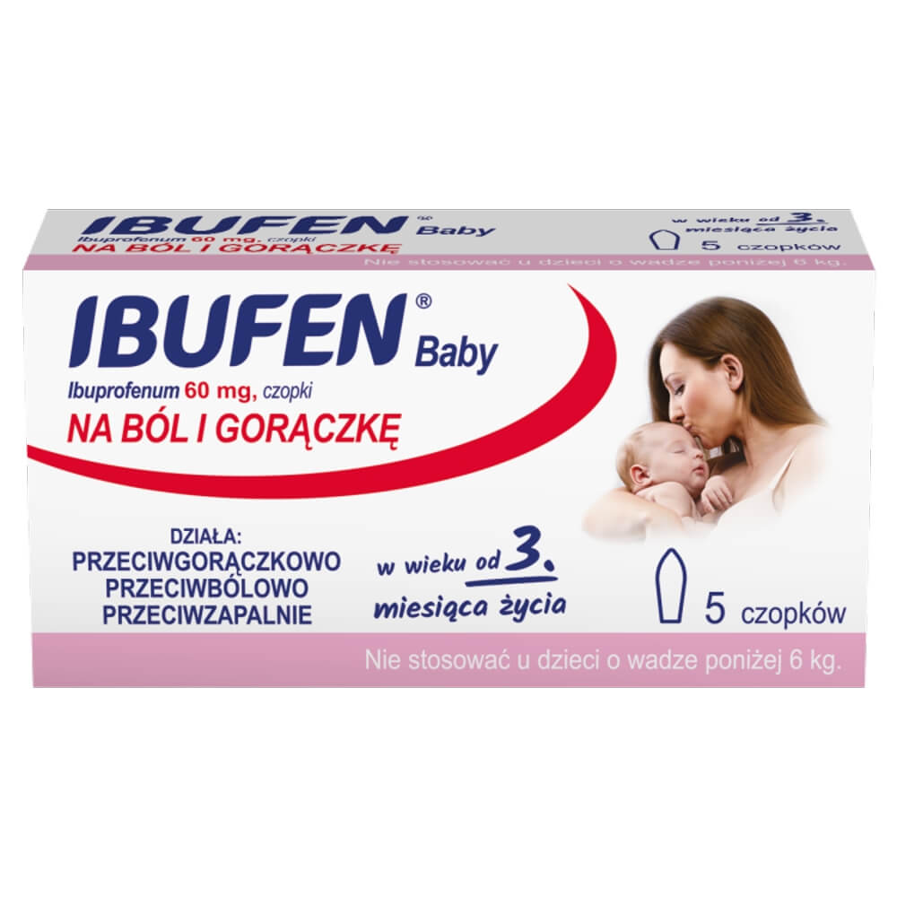 Ibufen Baby  , czopki na ból i gorączkę dla dzieci od 3 miesiąca życia, 5 szt.