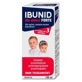 Ibunid dla dzieci Forte, zawiesina doustna przeciwbólowa i przeciwgorączkowa o smaku truskawkowym, 100 ml