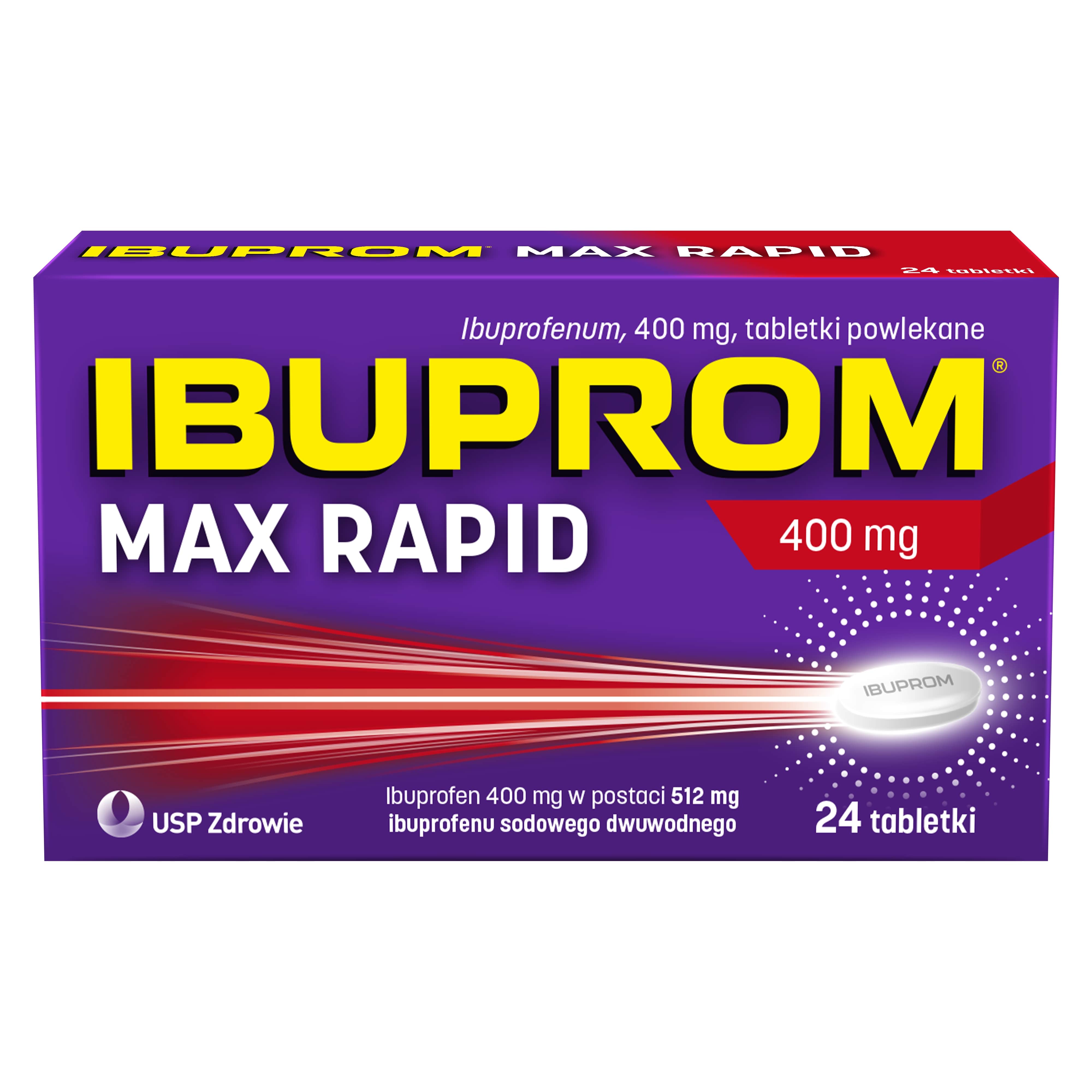 Ibuprom Max Rapid, tabletki przeciwbólowe, przeciwgorączkowe, przeciwzapalne, 24 szt.