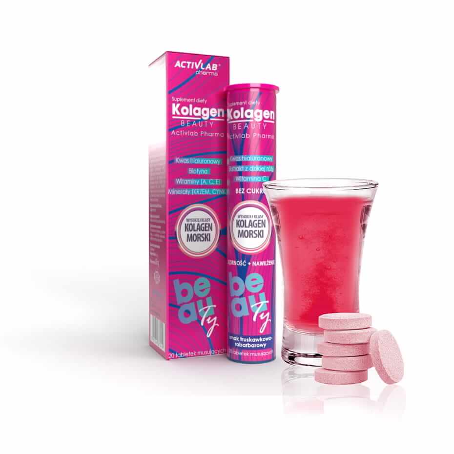 Kolagen Beauty tabletki musujące o smaku truskawkowym z kolagenem morskim, 20 szt.