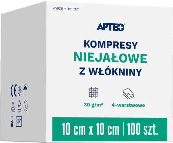 Kompresy APTEO CARE, niejałowe z włókniny 10 x 10 cm, 100 szt.