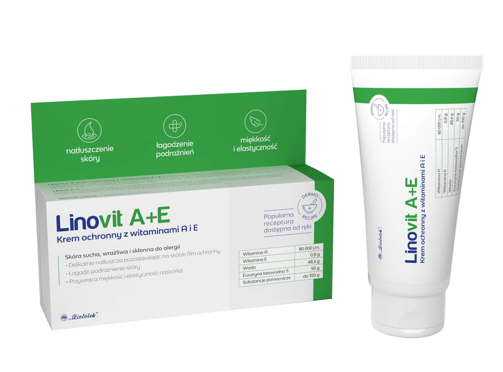 LINOVIT A+E Krem ochronny , łagodzący podrażnienia skórne, z witaminą A i E,  50 g