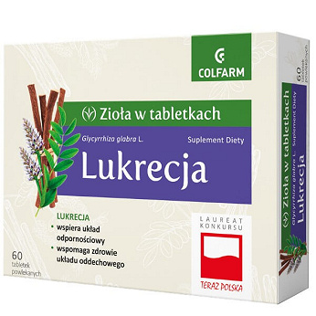 Zioła w tabletkach Lukrecja, tabletki ze składnikami wspomagającymi zdrowie układu oddechowego, 60 szt.