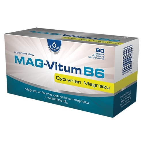 Mag-Vitum B6 , tabletki ze składnikami pozwalającymi uzupełnić dietę w magnez, 60 szt.