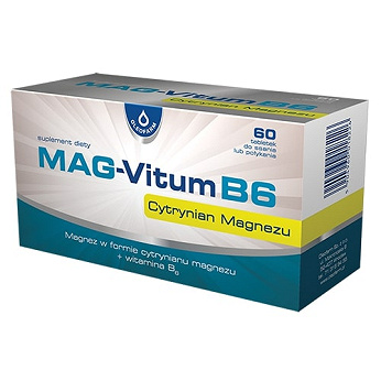 Mag-Vitum B6 , tabletki ze składnikami pozwalającymi uzupełnić dietę w magnez, 60 szt.