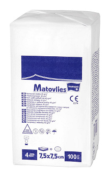 Matocomp, kompresy z włókiny jałowej 4-warstwowe 7,5 x 7,5 cm, 100 szt.