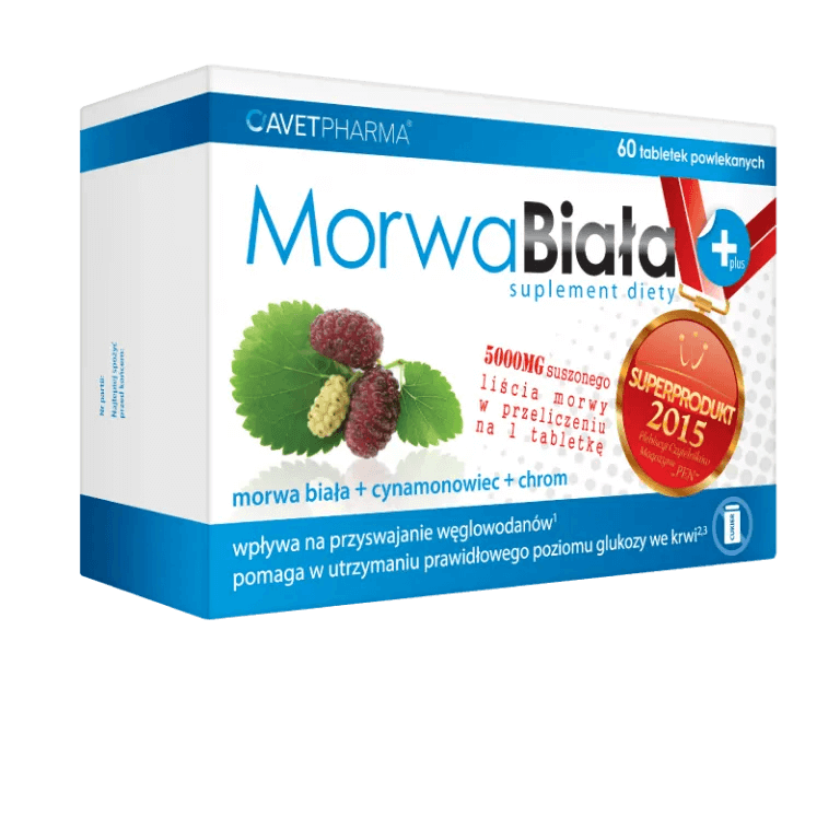 Morwa Biała Plus , tabletki powlekane ze składnikami utrzymującymi prawidłowy poziom glukozy we krwi, 60 szt.