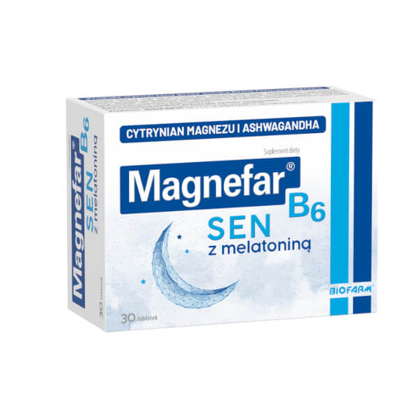 Magnefar B6 Sen , tabletki ze składnikami poprawiającymi komfort snu, 30 szt.