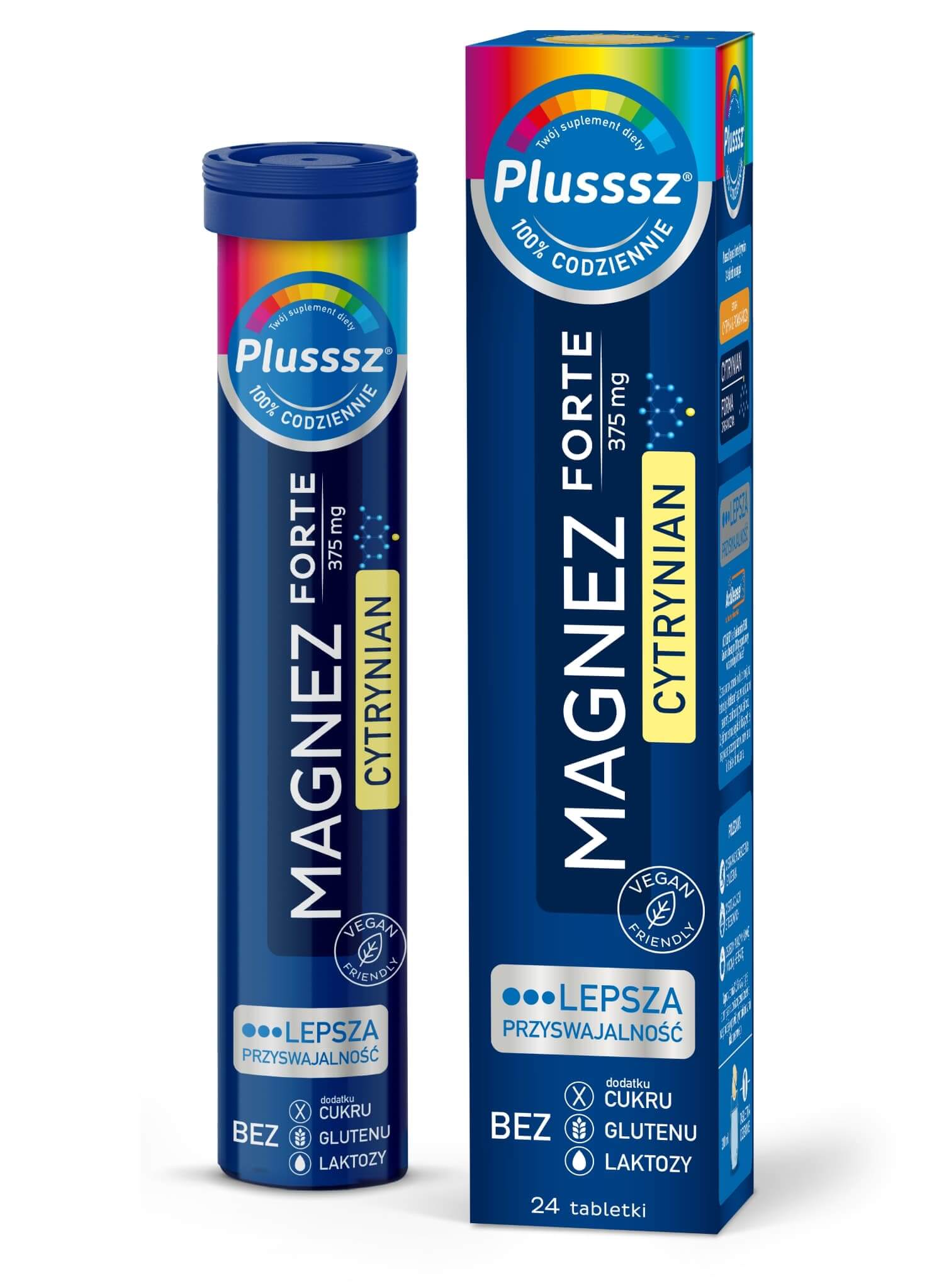 Plusssz Magnez Forte Cytrynian , tabletki musujące, cytrynowe, 24 szt.