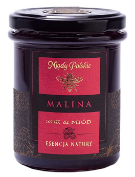 Miód z sokiem malinowym, miód nektarowy wielokwiatowy z sokiem owocowym zagęszczonym, 250 g