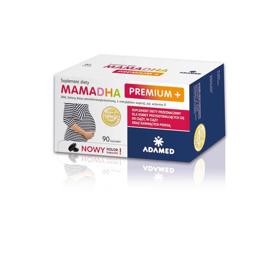MamaDHA Premium +, kapsułki z DHA witaminami i minerałami dla kobiet w ciąży, 90 szt.