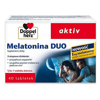 Doppelherz aktiv Melatonina DUO , tabletki z melatoniną ułatwiające zasypianie, 40 szt.