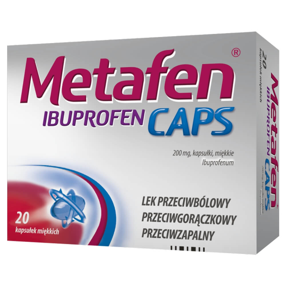 Metafen Ibuprofen Caps , kapsułki o działaniu przeciwgorączkowym i przeciwzapalnym, 20 szt.
