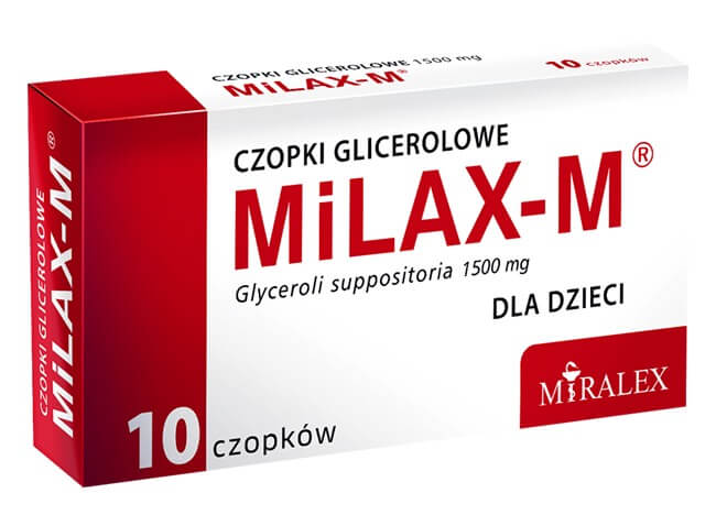 MiLAX-M , czopki glicerolowe na zaparcia dla dzieci, 10 szt.