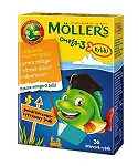 Mollers Omega-3 Rybki  żelki ze składnikami wspomagającymi pracę mózgu i rozwój dziecka o smaku pomarańczowo-cytrynowym, 36 szt.