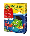 Mollers Omega-3 Rybki  żelki ze składnikami wspomagającymi pracę mózgu i rozwój dziecka o smaku malinowym, 36 szt.