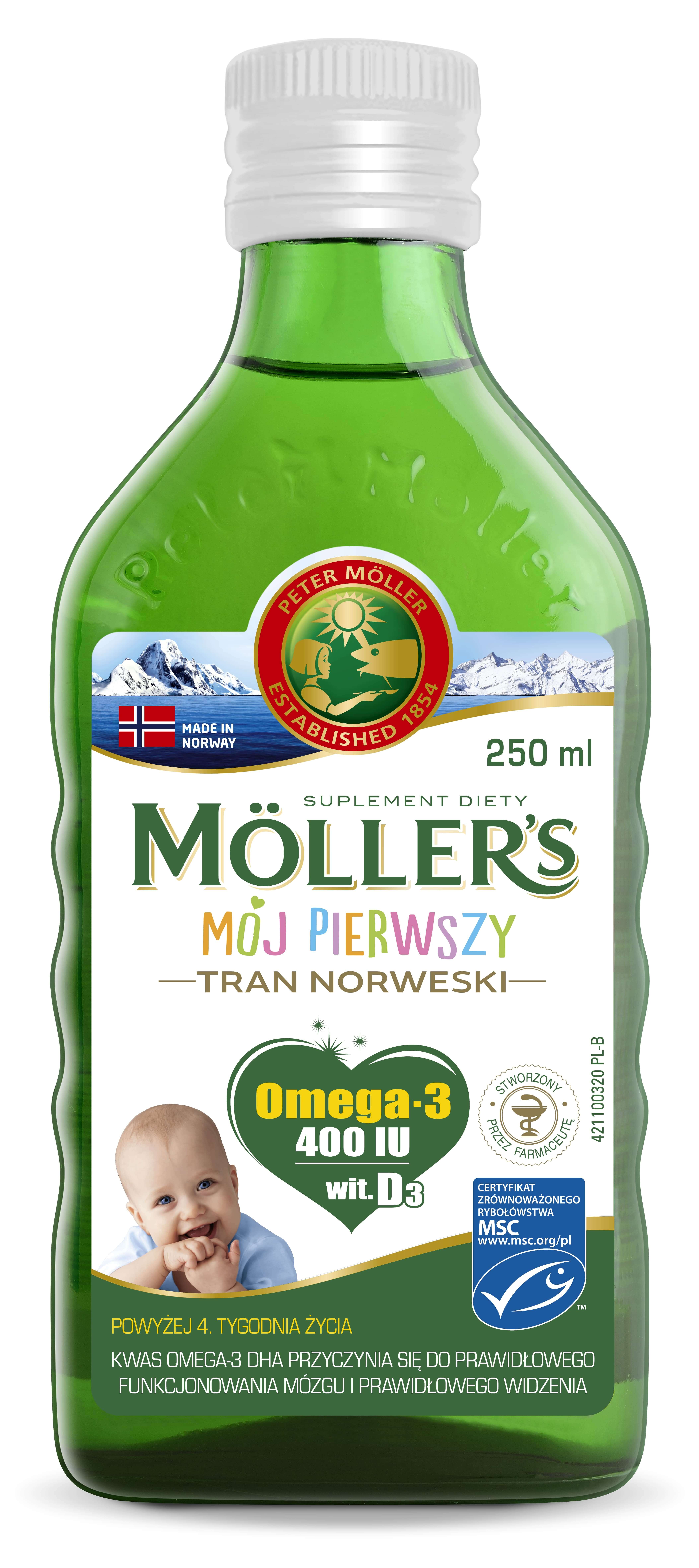 Mollers Mój Pierwszy Tran Norweski płyn uzupełniający dietę w kwasy omega-3, 250 ml