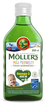 Mollers Mój Pierwszy Tran Norweski, płyn uzupełniający dietę w kwasy omega-3, 250 ml