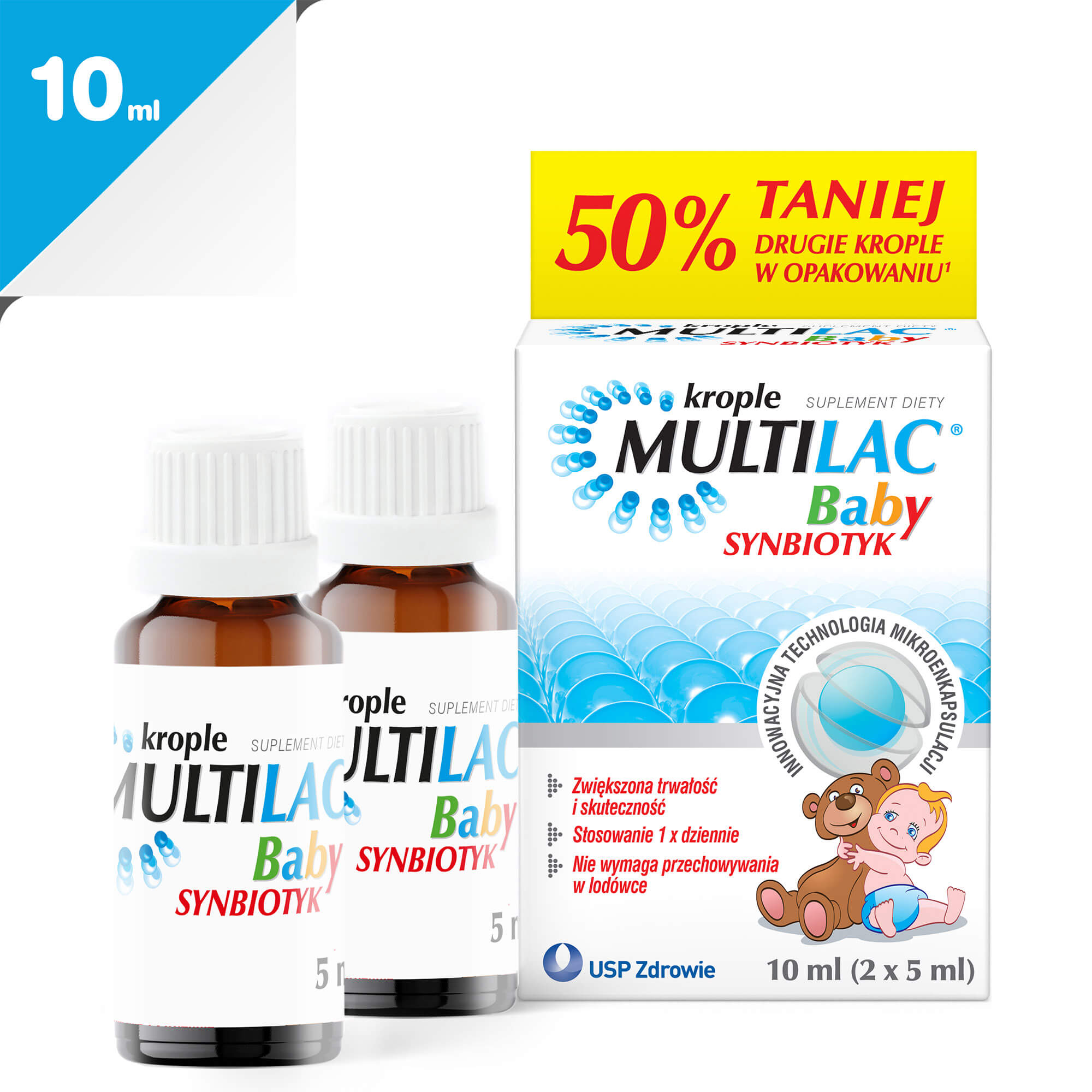 Multilac Baby, krople ze składnikami wspierającymi w trakcie i po antybiotykoterapii, 2 x 5 ml