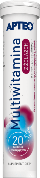 Multiwitamina z żelazem, tabletki musujące z witaminami i minerałami o smaku porzeczkowym, 20 szt.