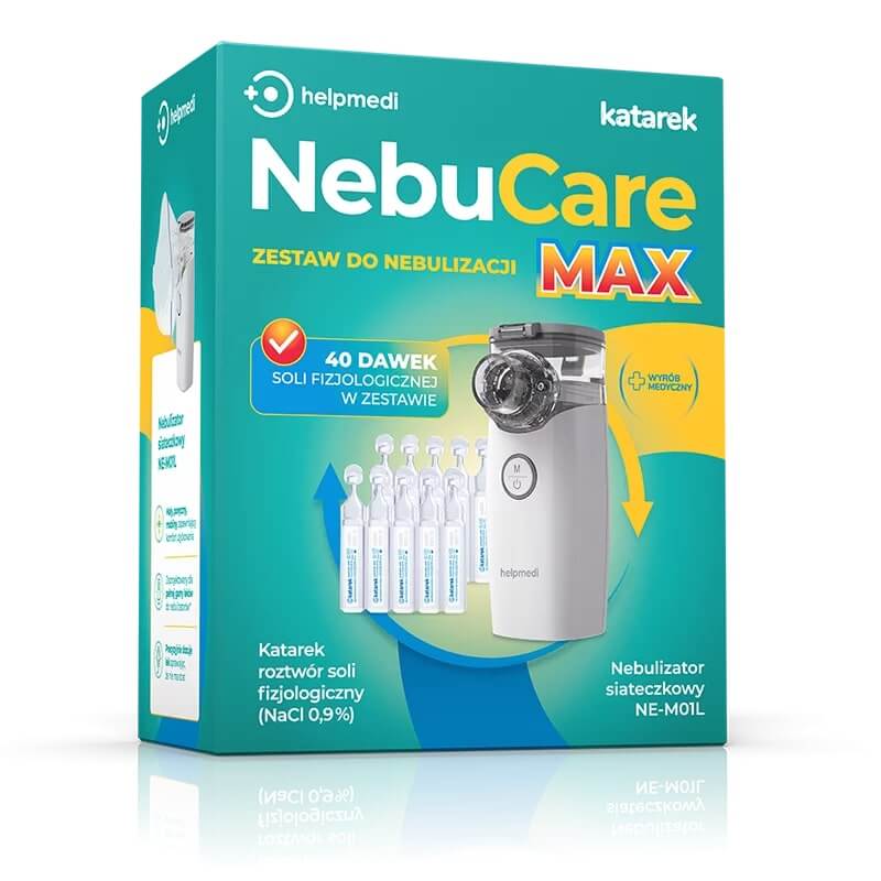 NebuCare MAX  zestaw do nebulizacji: nebulizator siateczkowy + 40 dawek soli fizjologicznej