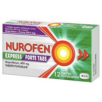 Nurofen Express Forte Tabs, tabletki na ból różnego pochodzenia, w przebiegu przeziębienia i grypy, 12 szt.