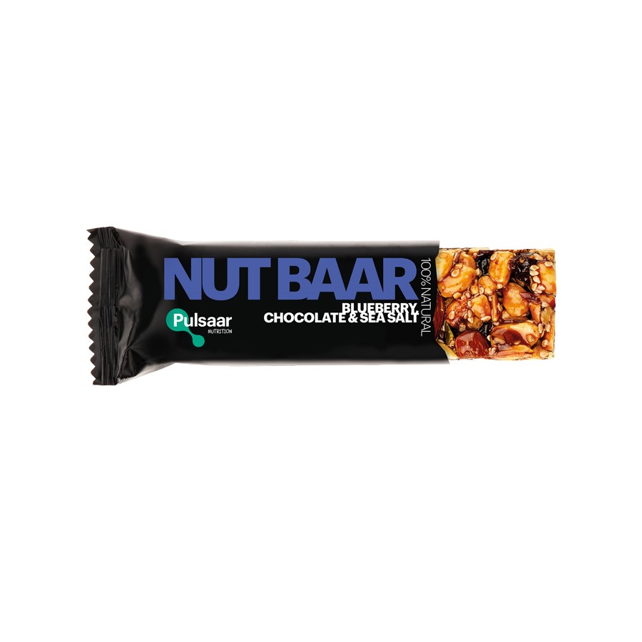 PULSAAR NUT BAAR BLUEBERRY CHOCOLATE & SEA SALT , baton proteinowy z czekoladą, solą morską, borówkami i orzechami, 1 szt.