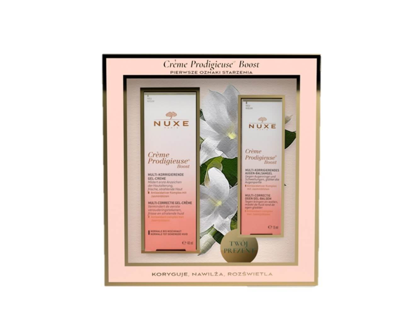 NUXE Creme Prodigieuse Boost , zestaw: kremj żelowy do twarzy do skóry normalnej i mieszanej– 40 ml + balsam żelowy  pod oczy– 15 ml