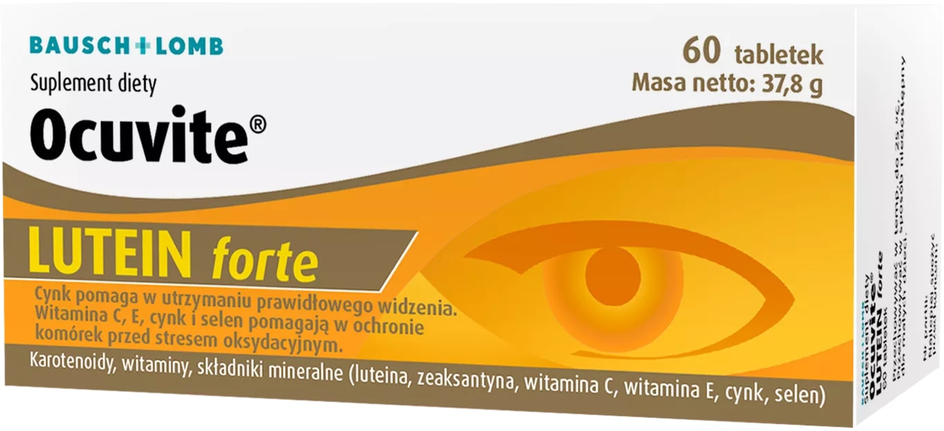 Ocuvite Lutein Forte tabletki ze składnikami wspomagającymi prawidłowe funkcjonowanie narządu wzroku, 60 szt.