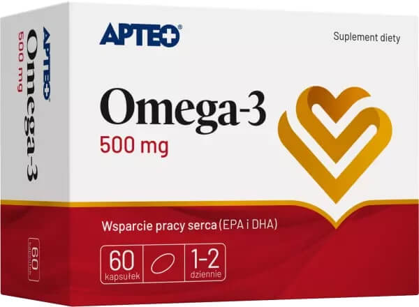 Omega-3 500 mg APTEO , kapsułki ze składnikami wspierającymi prawidłową pracę serca, 60 szt.