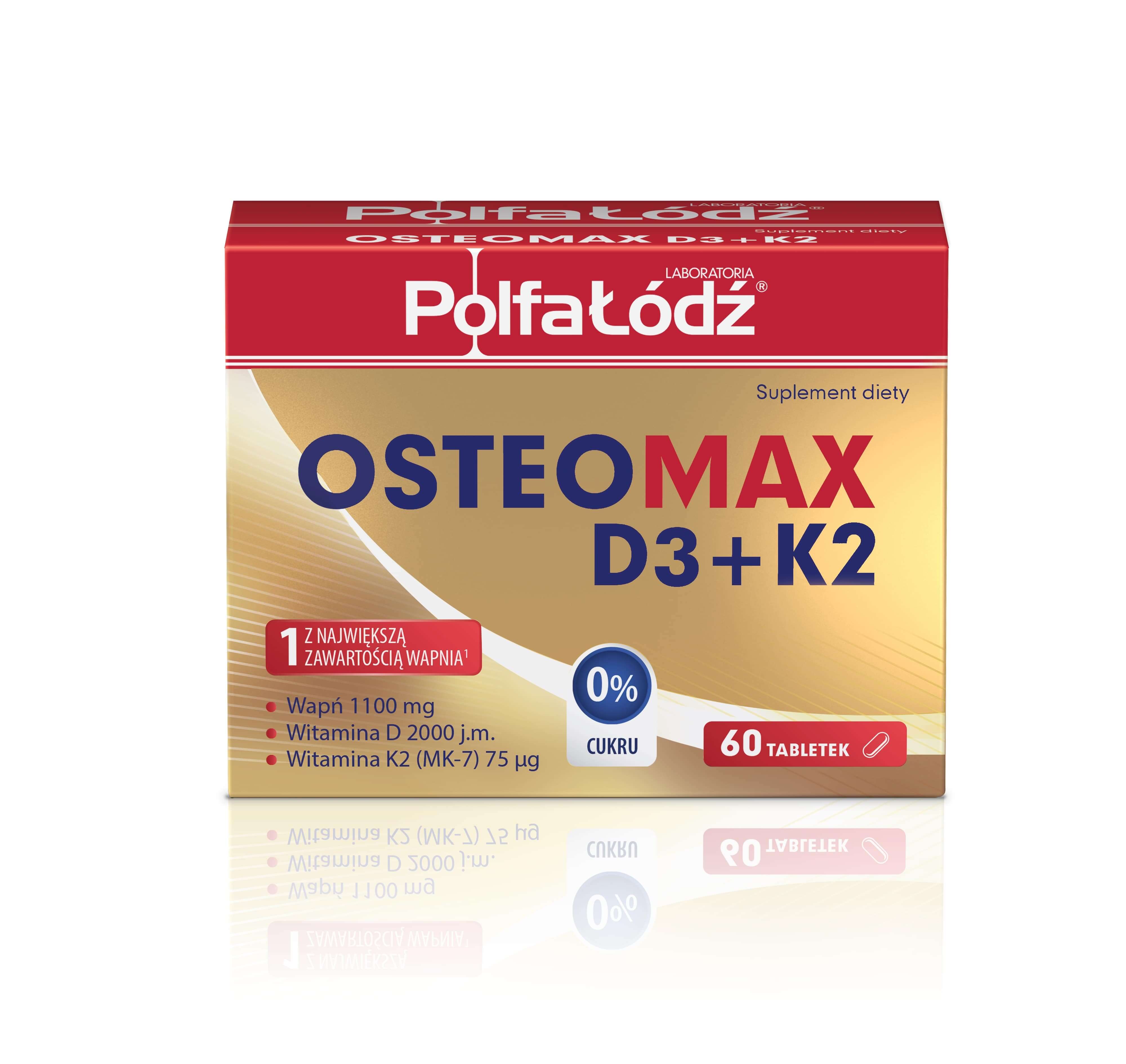 Osteomax D3+K2, tabletki z wapniem, witaminą D oraz witaminą K, 60 szt.