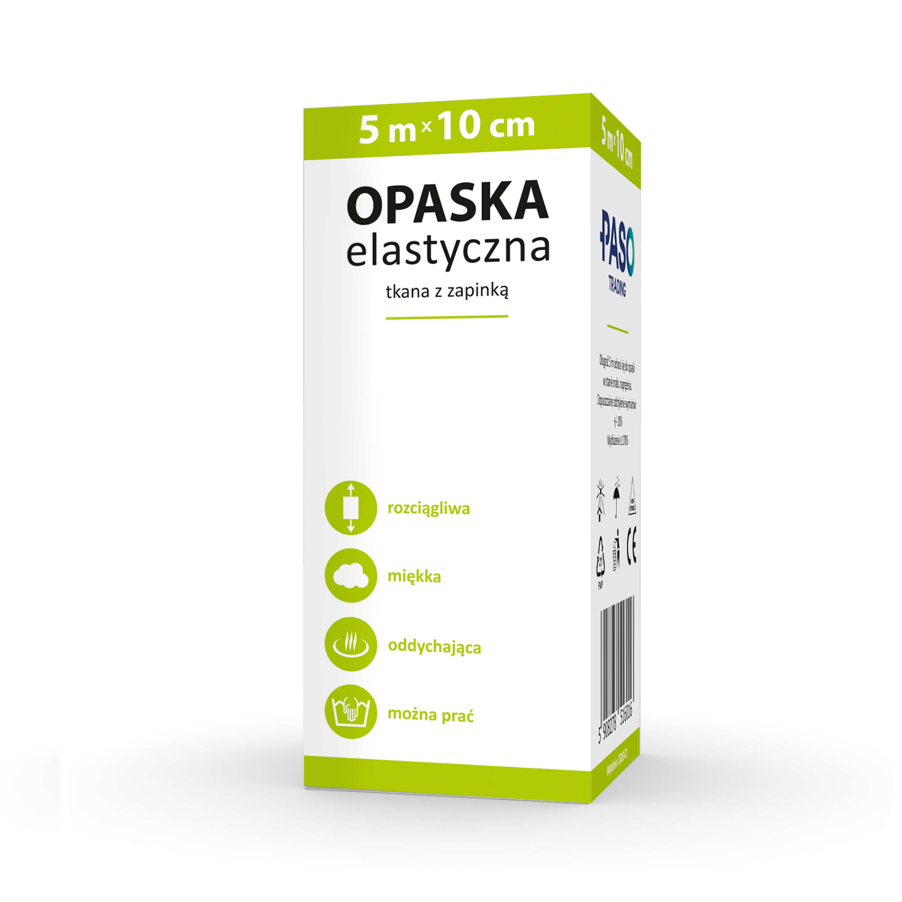 PASO Opaska elastyczna tkana z zapinką, 5 m x 10 cm, 1 szt.
