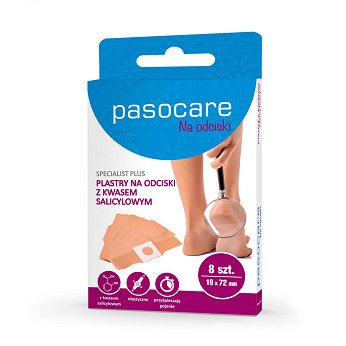 Plastry Pasocare Specialist Plus , na odciski z kwasem salicylowym, 8 szt.