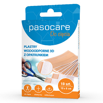 Pasocare, plaster wodoodporny z opatrunkiem 3D do cięcia, o wymiarach 10 x 6 cm, 10 szt.