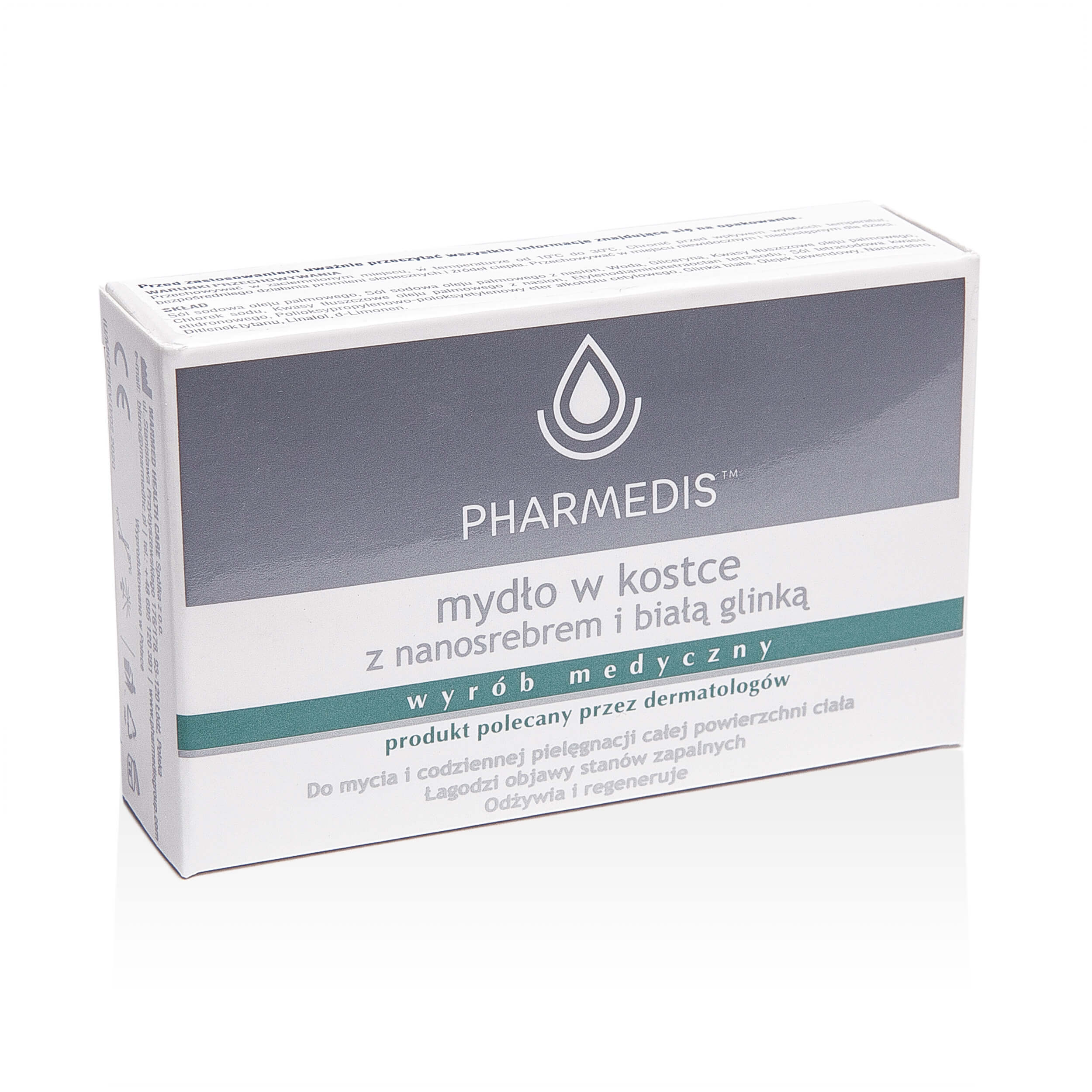 Pharmedis Kropla Zdrowia mydło w kostce z nanosrebrem i białą glinką, 100 g