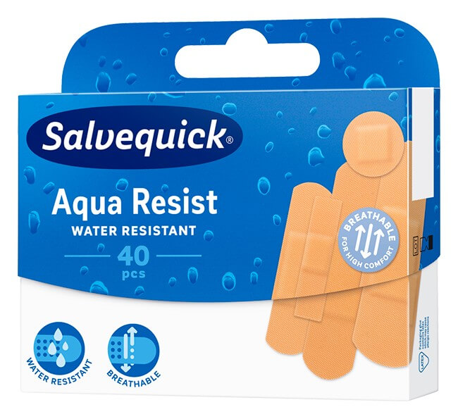 SALVEQUICK Aqua Resist plastry wodoodporne różne rozmiary, 40 szt.