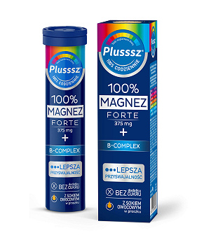 Plusssz 100% Magnez Forte + B-Complex, tabletki musujące z witaminami o smaku pomarańcza - grejpfrut, 20 szt.