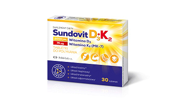 Sundovit D3 + K2, tabletki ze składnikami wspierającymi zdrowe kości i zęby, 30 szt.