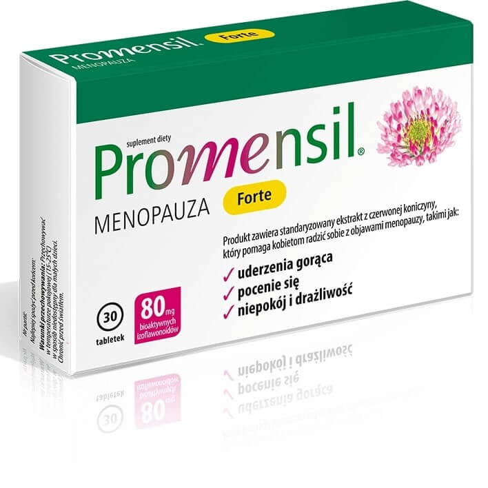 Promensil Forte, tabletki z ekstraktem z czerwonej koniczyny dla kobiet w okresie menopauzy, 30 szt.
