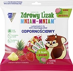 Zdrowy Lizak Mniam-Mniam wzbogacony o witaminę C i D o smaku ananasowym, malinowym i truskawkowym, 3 szt. + prezent