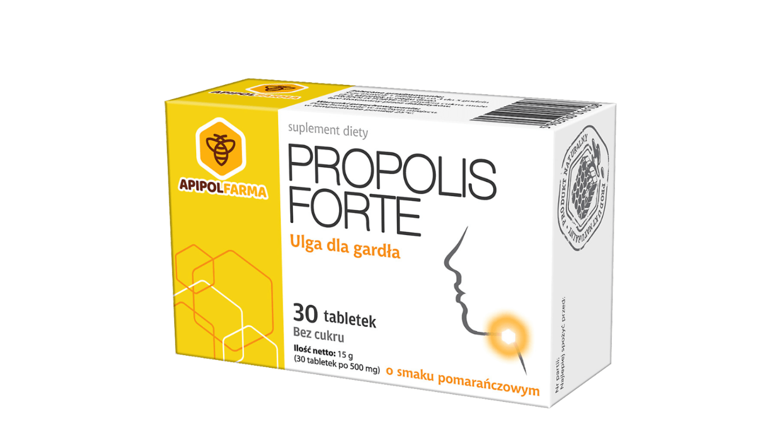 Propolis Forte tabletki do ssania o smaku pomarańczowym łagodzące ból gardła, 30 szt.