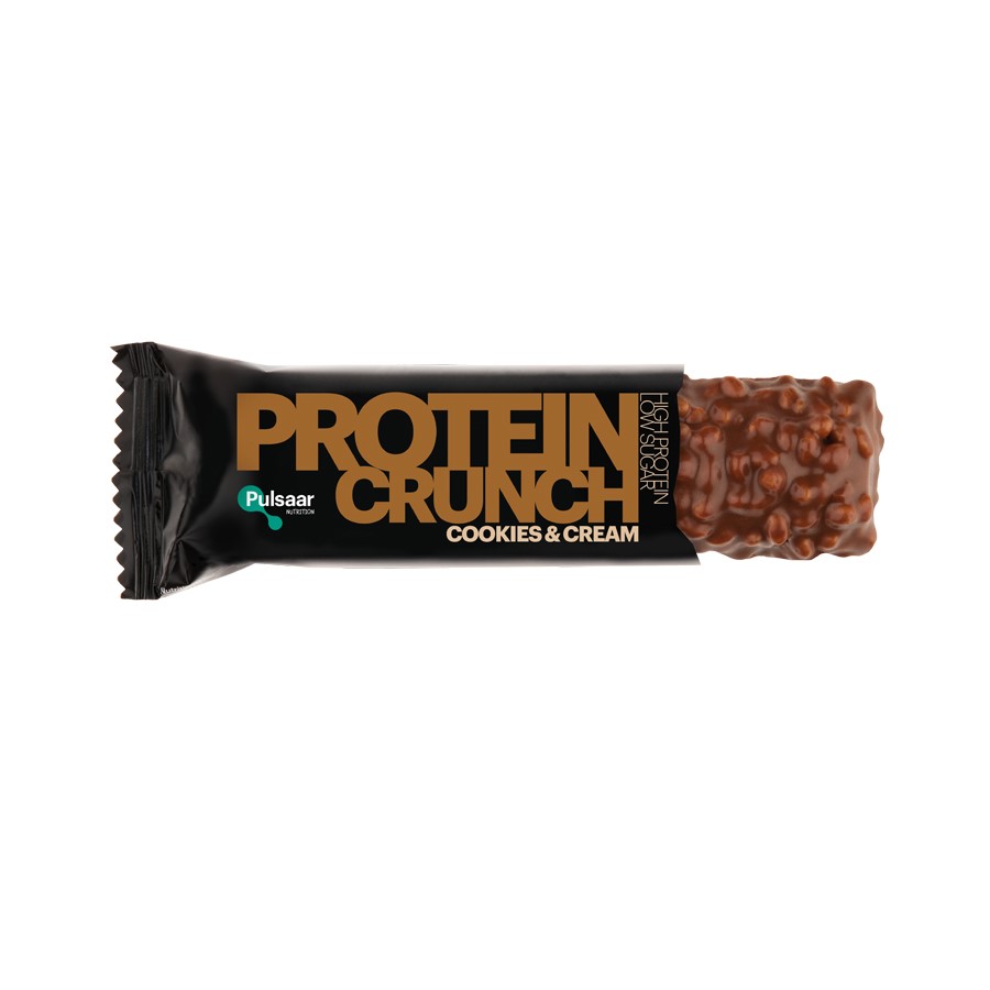 PROTEIN CRUNCH COOKIES & CREAM, baton proteinowy o smaku ciasteczkowo-śmietankowym, 1 szt. DATA 27.10.2023