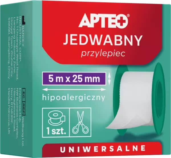 Przylepiec Jedwabny APTEO, 5 m x 25 mm, 1 szt.