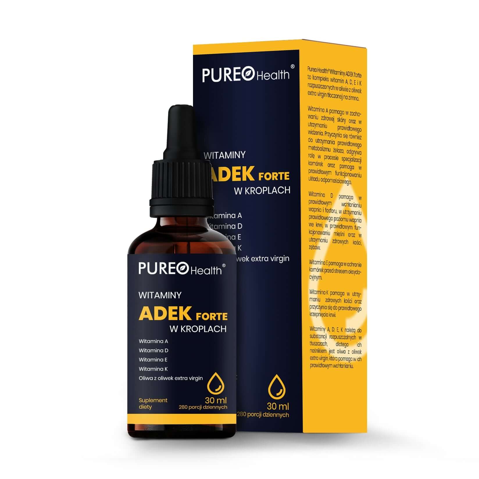 PUREO Health ADEK Forte , krople doustne z kompleksem witamin, 30 ml