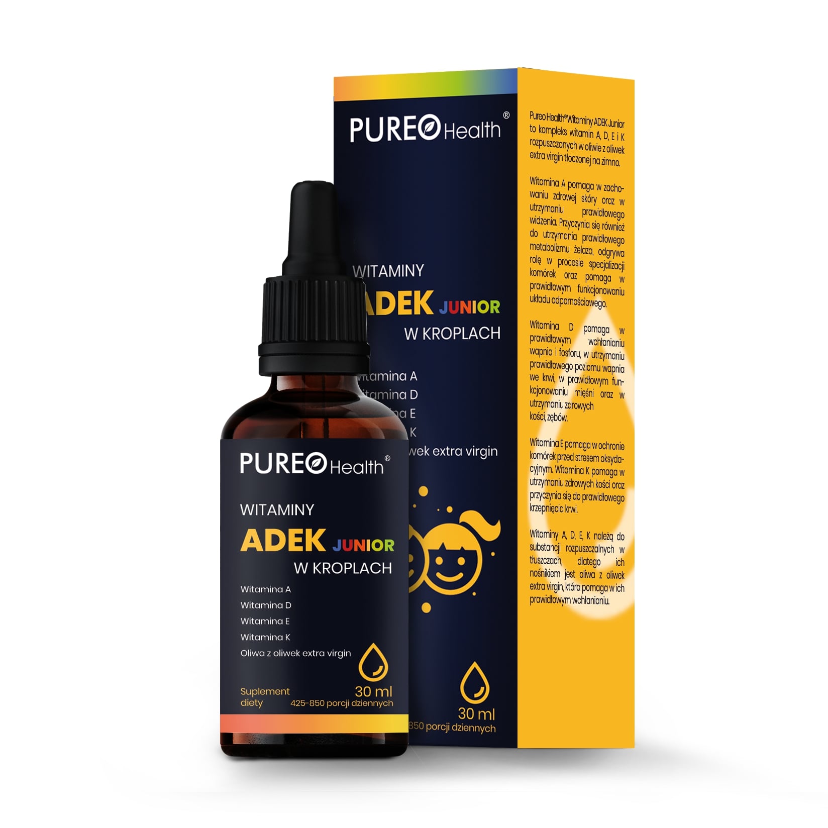 PUREO Health Witaminy ADEK Junior krople dla dzieci, 30 ml